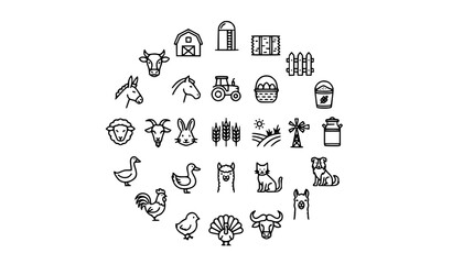 Modern Farm Animal Outline Icon Collection with Livestock Poultry and Agriculture Symbols Vector © MDSAMIUL