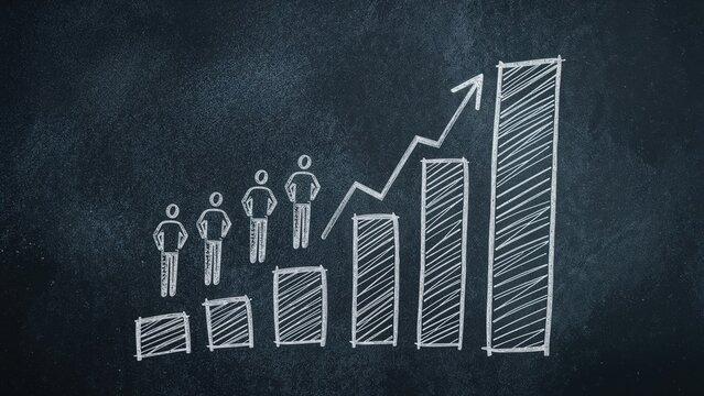 Graph, growth, and progress with rising figures and an upward arrow. Business, success, and development concept. Strategies and goals.