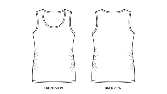 Maternity activewear ruched tank top template vector illustration flat sketch design outline