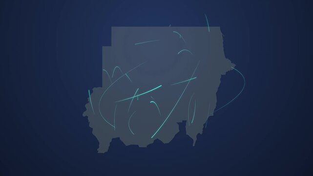 Sudan Map Featuring Glowing Light Connections, Digital Infrastructure and Cyber Technology Concept