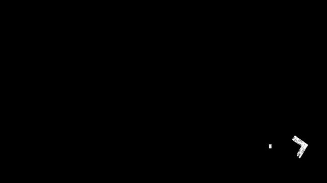 Minimalist animation in a crayon-stroke style; a vertical line rises and makes a sharp turn to the right, forming an arrow in the bottom-right corner; copy space. black background. Crayon style.