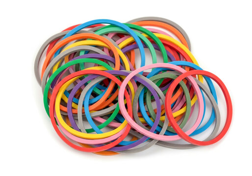 Pile of colorful rubber bands in a messy heap