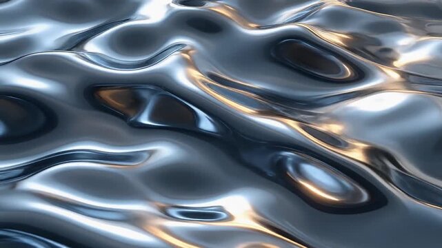 Liquid chrome reflective wave loop ripples flowing continuously with metallic highlights