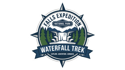 Fototapeta premium Vintage style emblem for a national park waterfall trekking expedition.