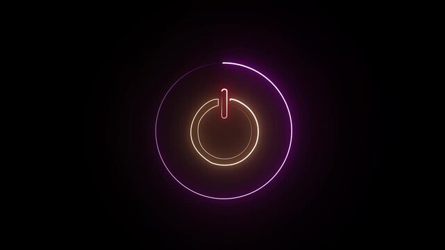 Neon power button icon with loading bar animation motion graphics 