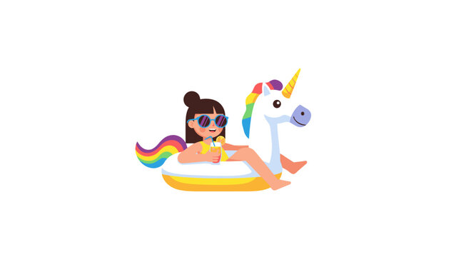 Girl Relaxing on Unicorn Pool Float