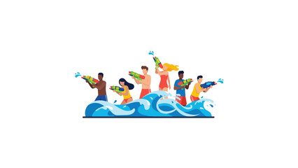 Fototapeta premium Diverse Friends Having Fun Water Gun Fight