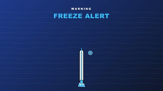 Animated Freeze Alert Weather Warning Graphic with Thermometer Icon.