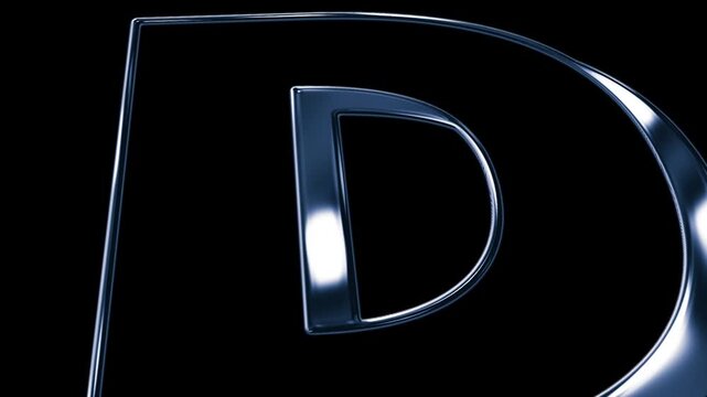 Futuristic Metallic Alphabet D Animation on Black Background in Luxury 3D Chrome Style In 4K