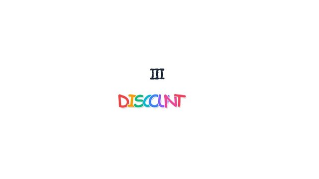 Minimalist Graphic Design Featuring Roman Numeral Three and Colorful Discount Text.