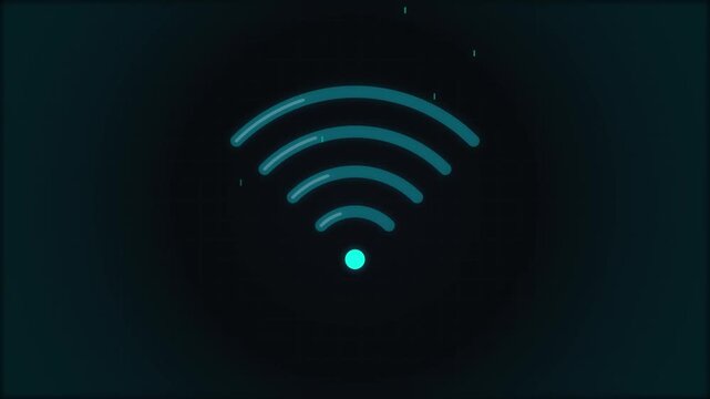 Glowing wireless internet signal icon displayed on a dark surface to represent high speed connection technology and digital communications for residential networking systems and mobile data