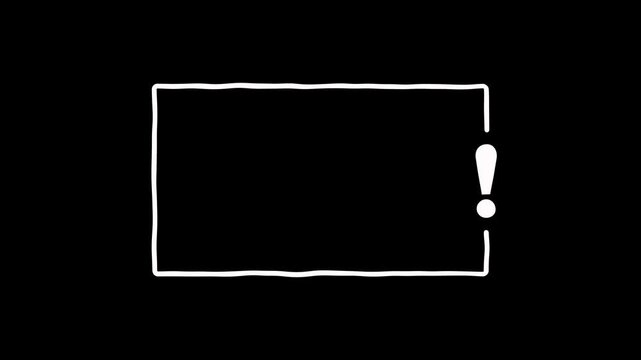 Exclamation mark icon and rectangle border frame animation on black background. Exclamation mark frame for quizzes and FAQs, game announcement message, answer exclamation symbol