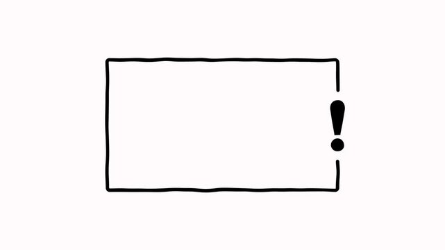 Exclamation mark icon and rectangle border frame animation on white background. Exclamation mark frame for quizzes and FAQs, game announcement message, answer exclamation symbol