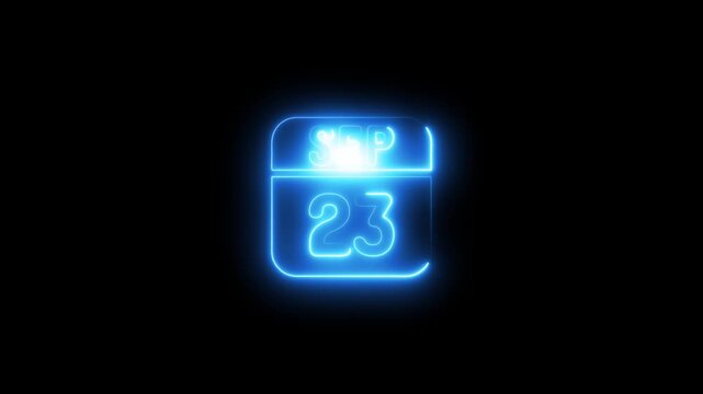 Glowing neon calendar displaying september 23 date 4k animation video one black background 