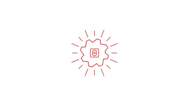 Minimalist Red Line Art Sunburst Icon with Central Plus Symbol Animation.