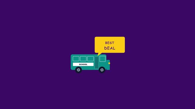 Animated teal delivery truck with best deal speech bubble on purple background.