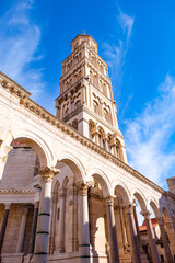 Fototapeta premium Diocletian's Palace and the Romanesque bell tower of the Cathedral of Saint Domnius in Split old town, Croatia 