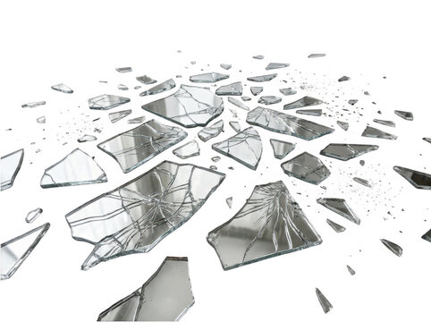 Scattered pieces of broken glass isolated on transparent background. Useful for crime scene investigations.