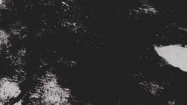 Halftone dots grunge overlay texture looping distressed grainy weathered background ideal for cinematic film effects and vintage artistic overlays.
