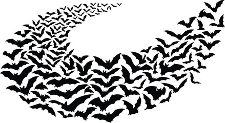 Fototapeta premium Halloween Bat Swarm Silhouette Background with Flying Bat Vector Collection for Spooky Designs