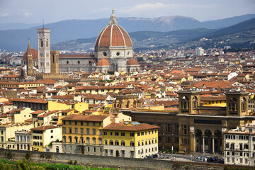 Fototapeta premium View of Florence, the capital city of Italy's Tuscany region with Cathedral of Saint Mary of the Flower in the middle. 