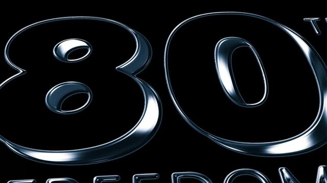 Futuristic Metallic India 80th Years Celebration Freedom Animation on Black Background in Luxury 3D Chrome Style In 4K