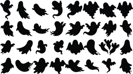 Fototapeta premium Halloween Ghost Silhouette Set with Spooky Spirit Shapes for Horror Vector and Holiday Design
