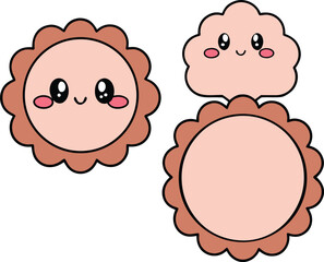 Naklejka premium WebCute Kawaii Character Scalloped Sticker Frame Set For Planner Stationery Design