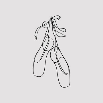 A pair of ballet slippers tied together in simple line art style