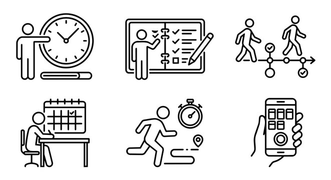 Time management, productivity, task checklist, timeline milestone and calendar schedule icon set vector illustration.