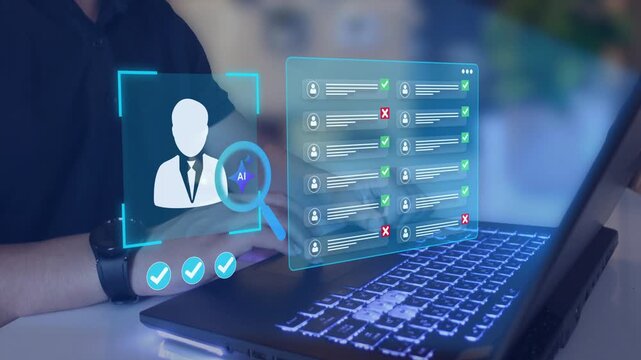 Automated resume screening and candidate evaluation using AI.  AI recruitment system for smart hiring, human resources management technology and automation .