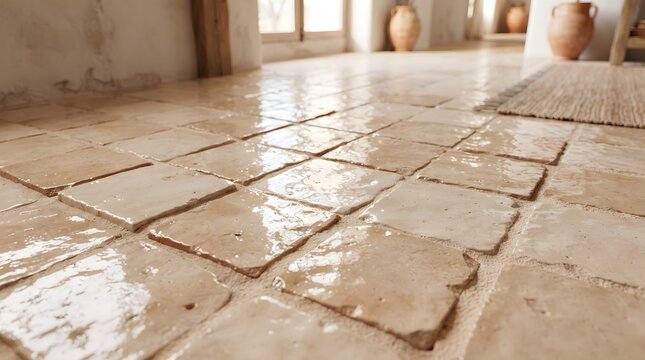 Terracotta tile floor texture background in modern room

