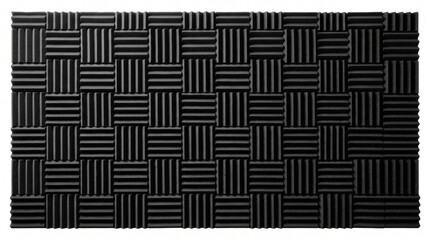 Fototapeta premium Black acoustic foam soundproofing panel background with geometric wedge pattern for recording studio music production sound dampening isolation surface treatment design