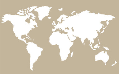 Obraz premium White world map silhouette vector illustration isolated on beige neutral background. Minimalist global earth map template for aesthetic graphic design. Modern flat vector illustration