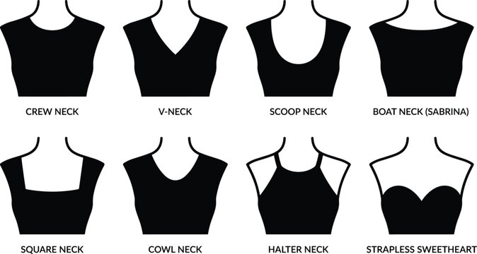 Neckline Types Icon Set Featuring Women Garment Neckline Silhouettes Vector Illustration for Fashion