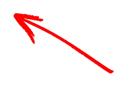 Hand-drawn red marker arrow isolated PNG transparent, arrow marker isolated PNG mark hand-drawn, Marked arrow isolated on background.