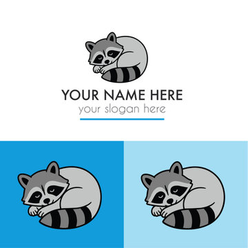 Raccoon sleeping logo design and branding in vector