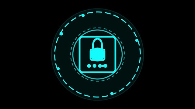 Digital security lock icon with glowing futuristic interface design elements for advanced cybersecurity systems and data protection concepts