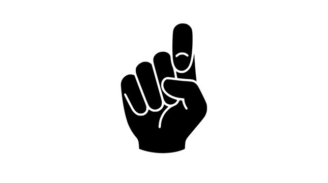 Black Silhouette Hand Finger Pointing Up, Isolated on White Background