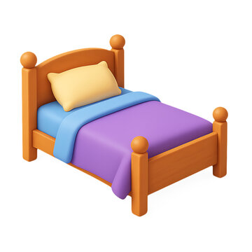 Cartoon style bed with pillow and blanket isolated design on transparent background
