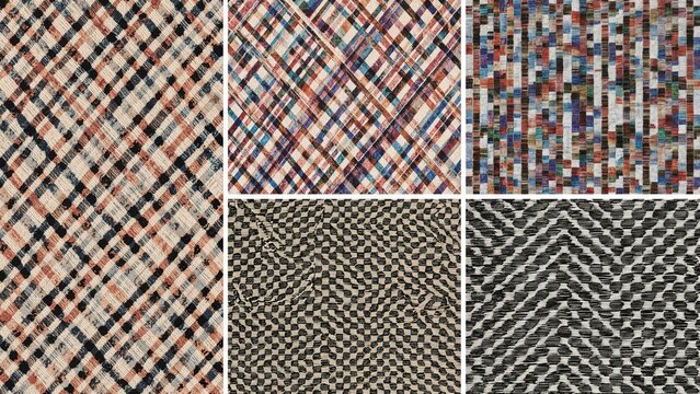 Six different fabric or textile patterns arranged in a 2x3 grid.