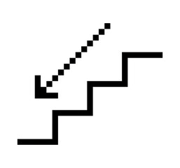 Fototapeta premium Stairs Down Pixel Art Line Icon, Descending Stairway Direction Sign Symbol