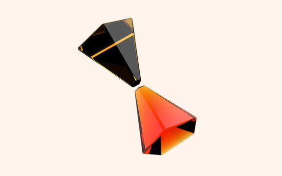 Abstract Floating Amber and Red Glass Pentagonal Prisms on Minimal Background