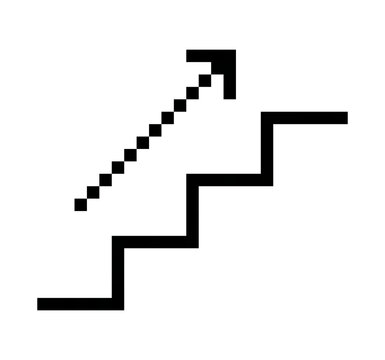 Stairs Up Pixel Art Line Icon, Ascending Stairway Direction Sign Symbol