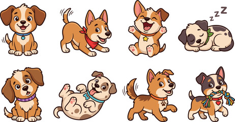 Fototapeta premium Cute Cartoon Puppy Characters Collection with Playful Poses and Happy Expressions Vector Set