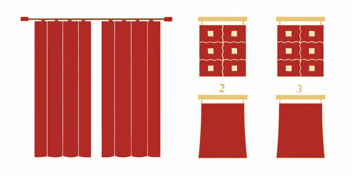 Red noren curtains and room dividers vector illustration on white background