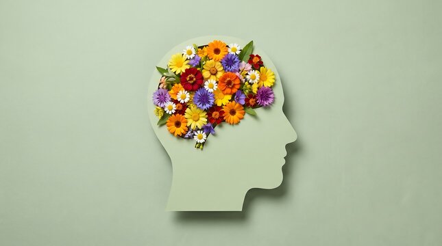 Blooming mind exploring mental health wellness through floral symbolism and positive psychology concepts