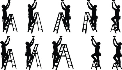 Silhouettes of construction workers on ladders © MH STOCK