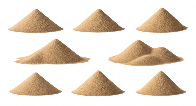 various sand piles different forms isolated against a white background illustration or design