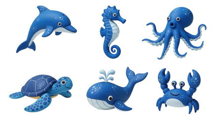Obraz premium cartoon illustrations of various ocean creatures on white backdrop educational materials or childrens designs